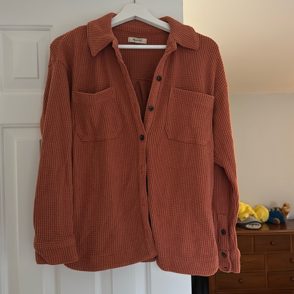 Waffle knit shirt-jacket
